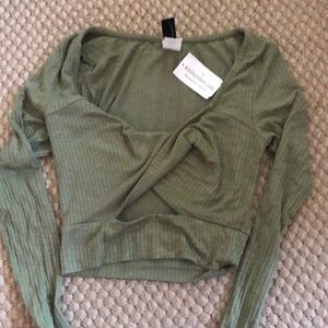 Olive Green Long Sleeve Crop Top